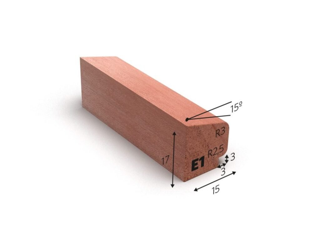 Glaslat E1 Meranti 17x15 mm gegrond sponning 490 cm